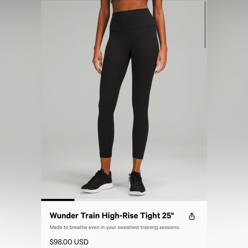 Black wonder train leggings by lululemon. New with raves, never worn.